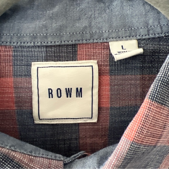 Rowm Men's LS Shirt Gray Pink Plaid Button Up 100% Cotton Point Collar EUC - Picture 4 of 5